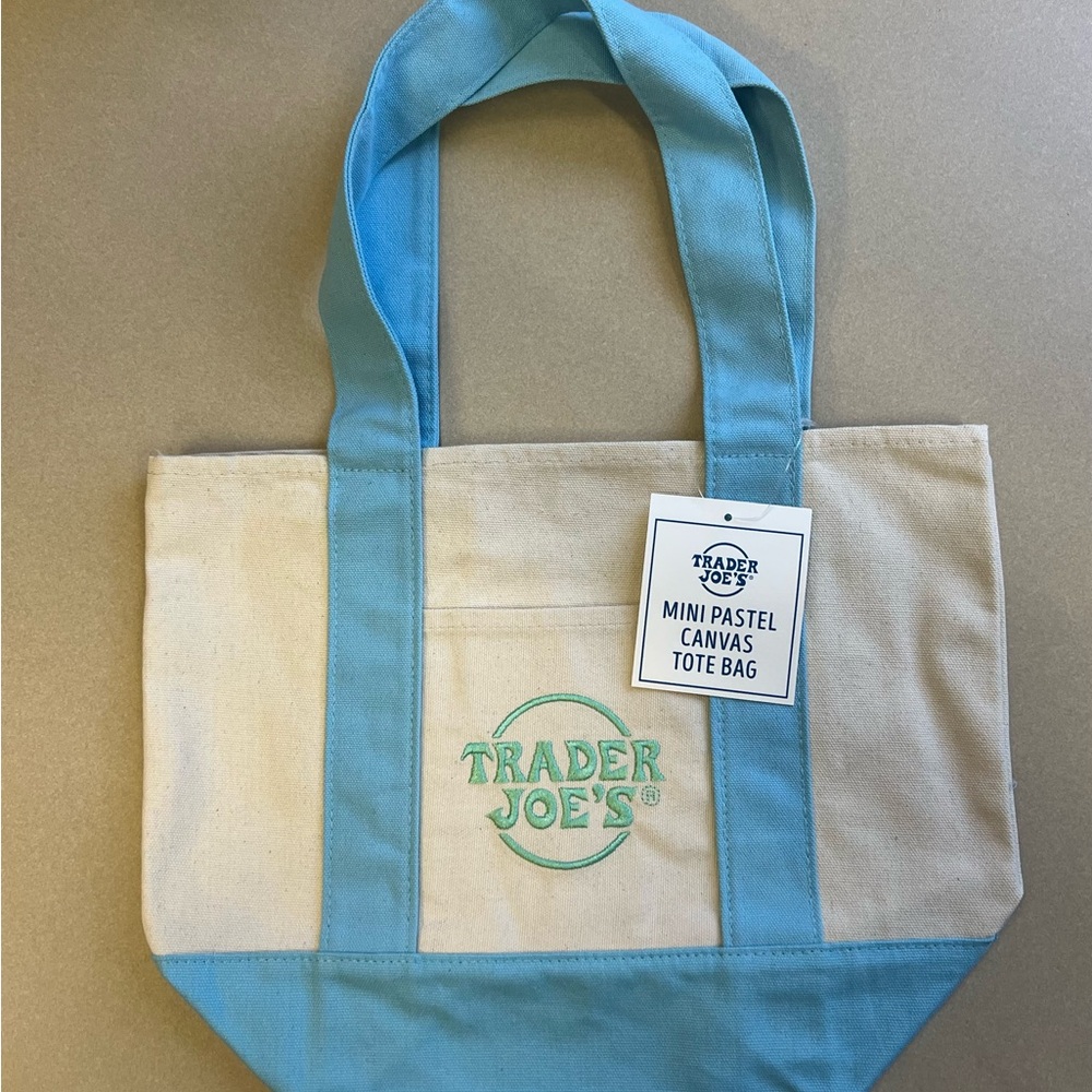 Blue and Cream Mini Canvas Tote Bag